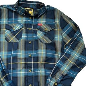 Dixxon Men’s Flannel Shirt LT Blue Yellow Plaid “The Complex” Glasses Pocket